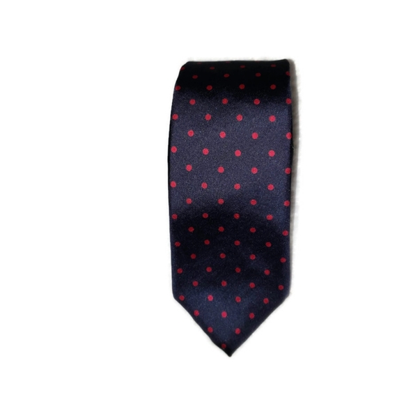 John Henry 100% Italian silk mens tie navy blue with red polka-dots - Picture 3 of 9